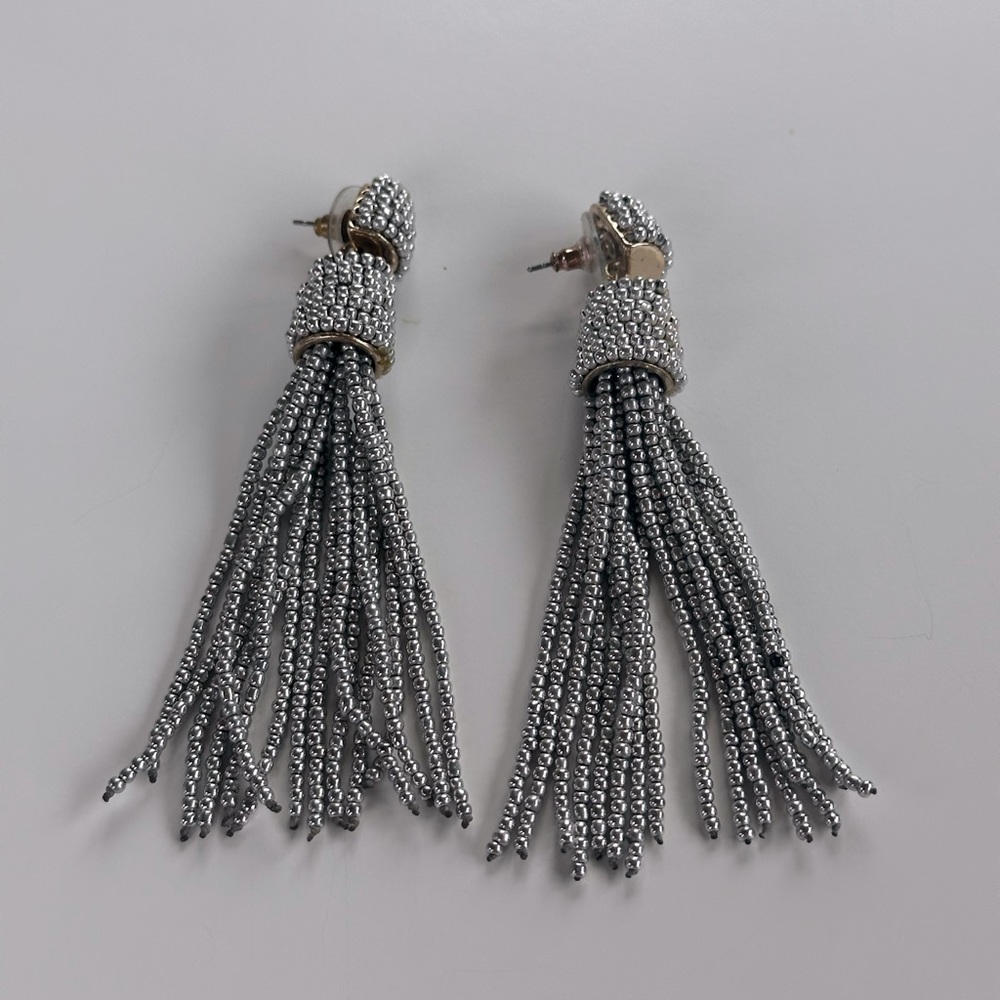 Statement Earrings Beaded Fringe Silver Color